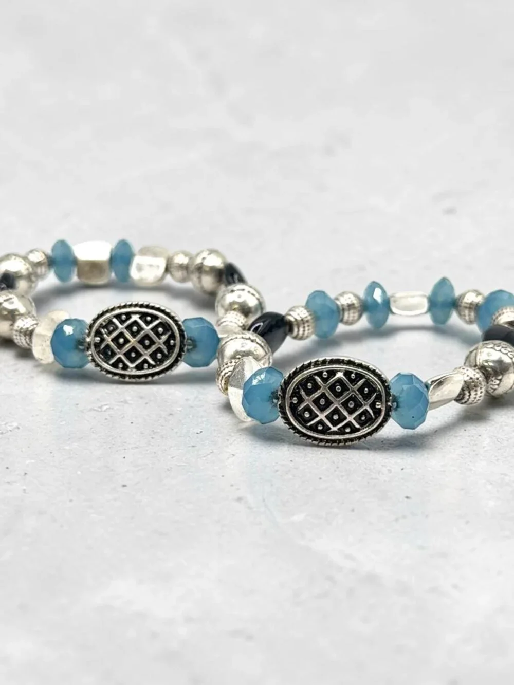 Silver-Tone Beaded Stretch Bracelets, Set of 2